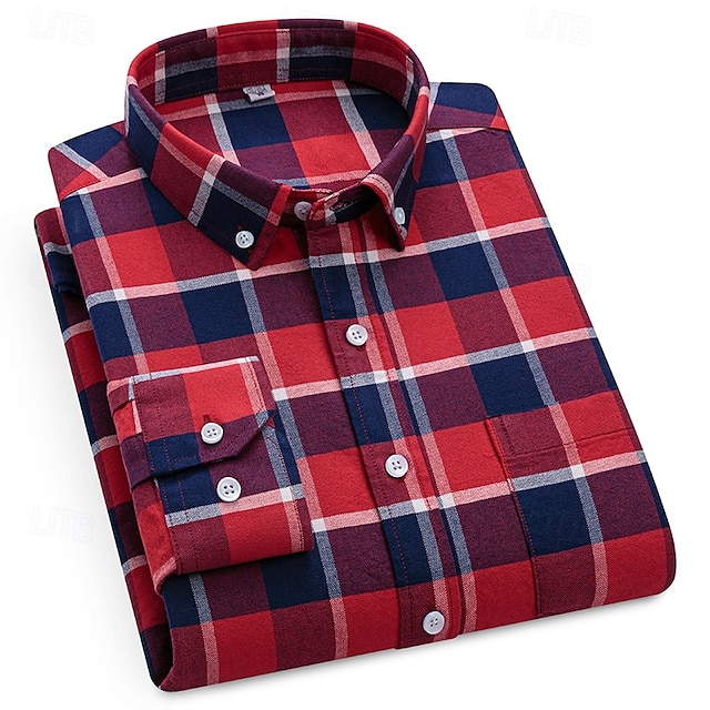  Per uomo Camicia Camicia elegante Camicia button-down Camicia Oxford Camicia con Colletto A Quadri / A Righe / Chevron / Rotondo Abbigliamento quotidiano Abbigliamento Aziendale Bianco Rosso Blu