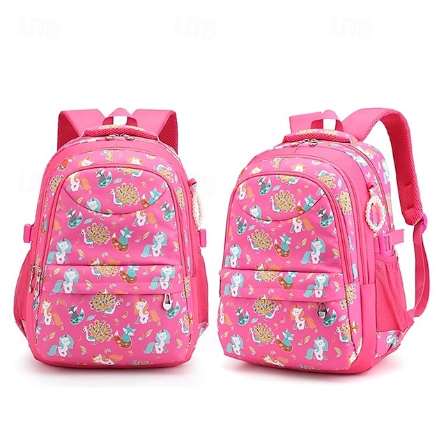  キッズ 男の子 女の子 バックパック スクールバッグ 機能的なバックパック スクールバックパックブックバッグ 学校 ナイロン 調整可能 大容量 ライトウェイト ジッパー プリント ピンク パープル