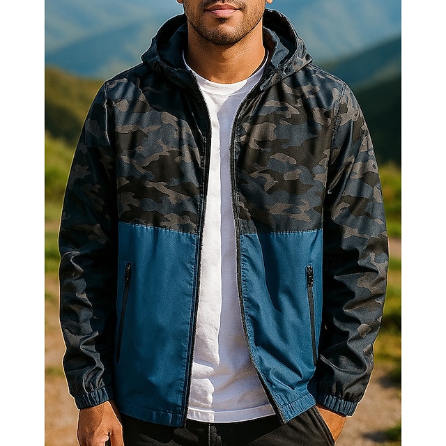 Herren Wanderjacke Hardshelljacke Außen Wasserdicht Winddicht Wanderoutfits Wanderbekleidung Frühling Herbst Oberteil Jagd Camping / Wandern / Höhlenforschung Reisen Patchwork Schwarz Rot Blau