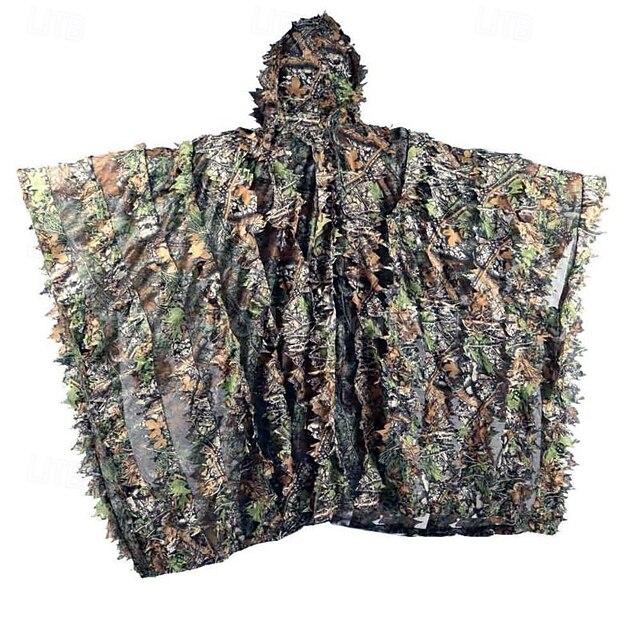  Mantello mimetico 3D con foglia d'acero, design taglia unica, cappuccio in rete, perfetto per attività all'aperto, birdwatching, caccia, giochi stealth