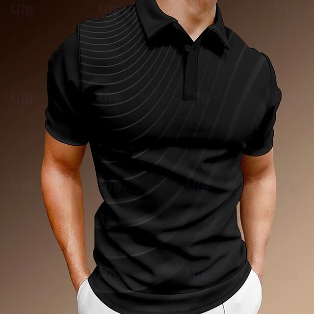 Men's Geometic Line Polo Short Sleeve Polo Shirts Collared Shirts Casual School Daily Wear 3D Print Summer Spring Fall Black4