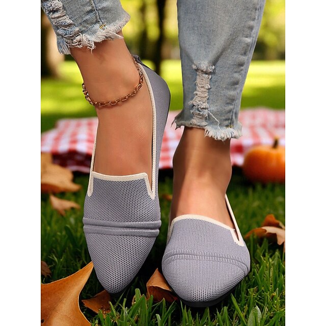  sapatilhas femininas bege flyknit com bico fino – sapatilhas leves e casuais para piqueniques de outono, plantações de abóboras e corridas de café nos fins de semana