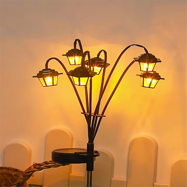  Solar Lights Retro Lantern Decorative Light Solar-Powered 6led Retro Street Lamp Shaped Decorative Light Suitable For Garden Courtyard 1pc