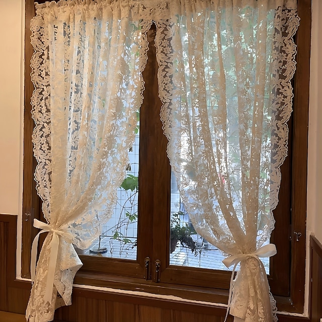  1 st vintage jacquard transparent gardin kort gardin med stångficka polyesternät spets broderad heminredning vardagsrum sovrum kök