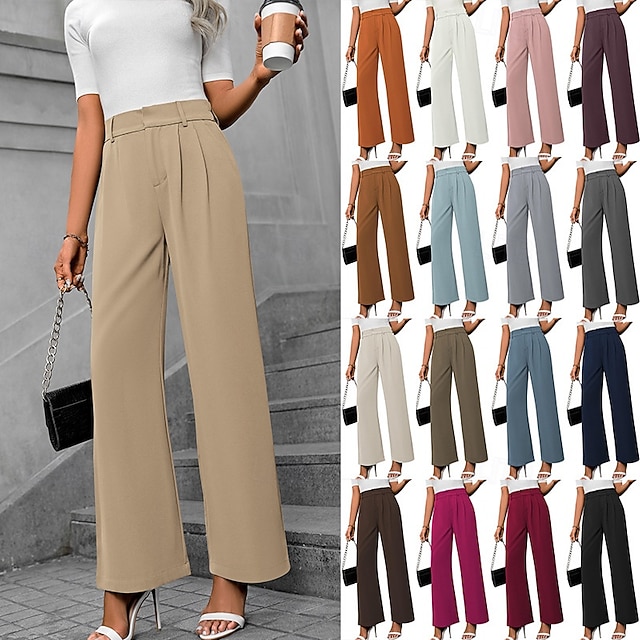  Per donna Gamba larga Pantaloni Eleganti Streetwear Casual Lunghezza intera Naturale Semplice Elastico in vita Confortevole All'aperto Vacanza Ferie Marrone rossastro Rosso violaceo Cenere Grigio