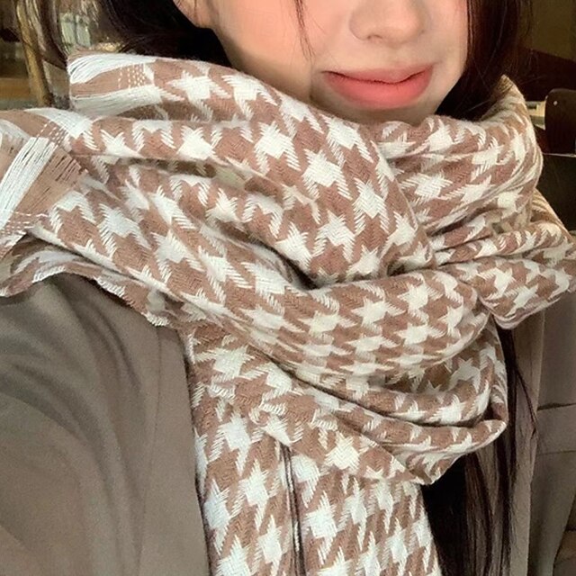 Women's Rectangle Scarf Women's Shawls & Wraps Street Daily Date Grey Black White Scarf Houndstooth4
