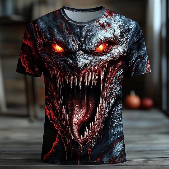  Halloween Per uomo Drago 3D Maglietta Manica Corta maglietta Stampa 3D Girocollo Camicia Esagerato Designer Orrore Feste Streetwear Casuale Nero 1 Bianco Rosso Estate Primavera Tutte le stagioni