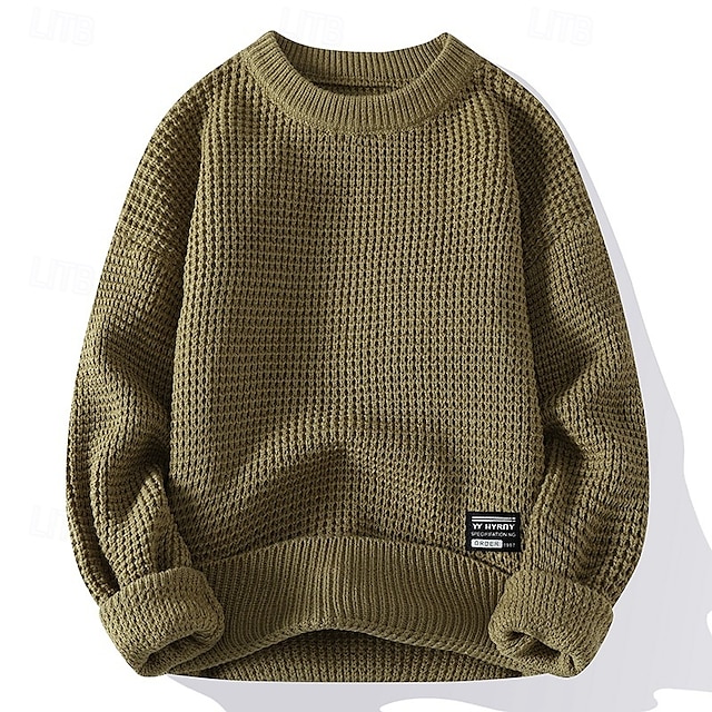  Herre Pullover genser Strikket genser Riflet Strikke Vanlige topper Strikket عادي Crew-hals Mote Grunnleggende Feriereise Dagligdagstøy Klær Høst Vinter Svart Hvit M L XL