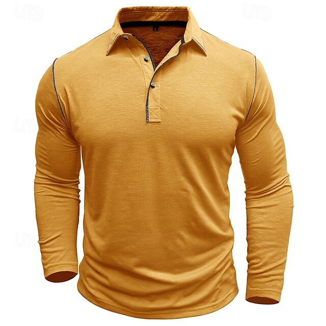  Herren Golfshirt Golf Poloshirts Arbeit Lässig Revers Langarm Basic Modern Einfach Knöpfe Frühling Herbst Normale Passform Weiß Gelb Orange Armeegrün Grau Golfshirt