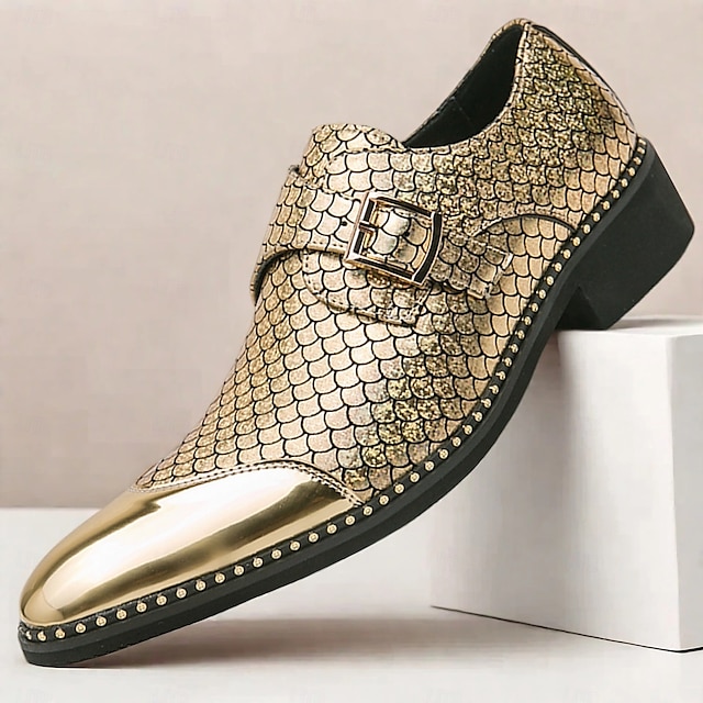  Scarpe da uomo con fibbia in oro metallizzato e cinturino alla caviglia – scarpe eleganti da festa con dettagli borchiati per eventi alla moda