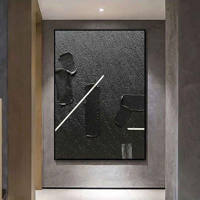  handgefertigtes Ölgemälde auf Leinwand, Wandkunst, Dekoration, schwarz, mattierte Textur, schlicht, abstrakt, für die Inneneinrichtung, gespannter Rahmen, hängendes Gemälde/gerolltes, rahmenloses,