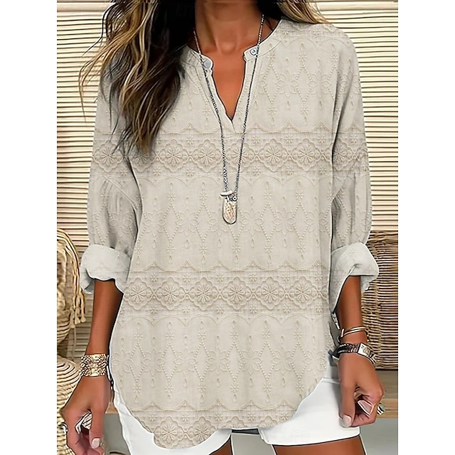  Dames Overhemd Bloemig 3D Dagelijks Casual Lange mouw V-hals Normale tops Dagelijks Feestdagen Knop Afdrukken Khaki Lente Herfst