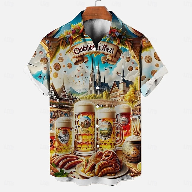  Oktoberfest Cerveja Camisas do Havaí Camisa Aloha Bávaro Munique Alemão Arte Gráfica Para Homens Adulto Carnaval Cerveja Oktoberfest Impressão 3D Férias Festa