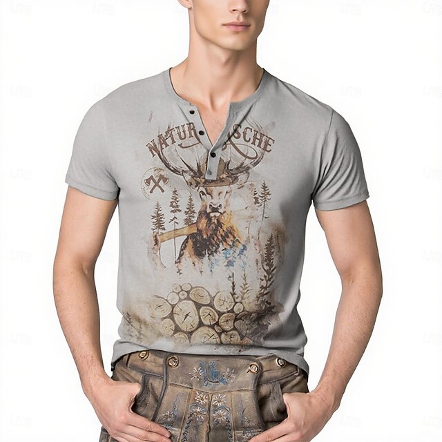  Oktoberfest Veado Combinação de camisetas Lederhosen Camisa Henley Bávaro Munique Alemão Arte Gráfica Para Homens Adulto Carnaval Cerveja Oktoberfest Impressão 3D Festa
