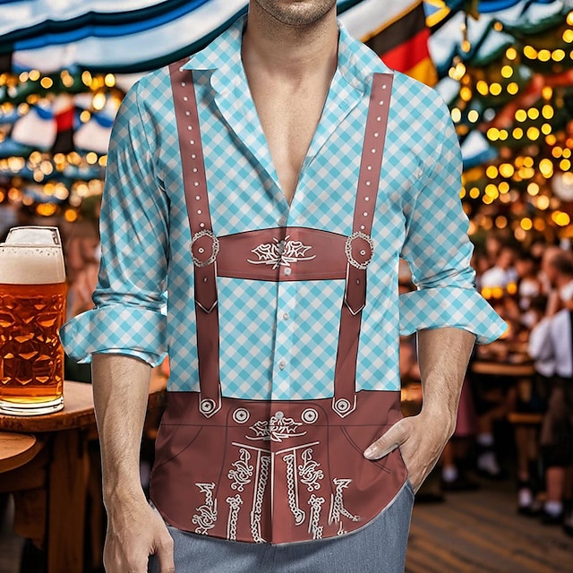  Oktoberfest Øl Lederhosen-trykk Hawaii skjorter Aloha skjorte Bayersk München Tysk Graphic Til Herre Voksne Karneval Oktoberfest øl 3D-utskrift Feriereise Fest
