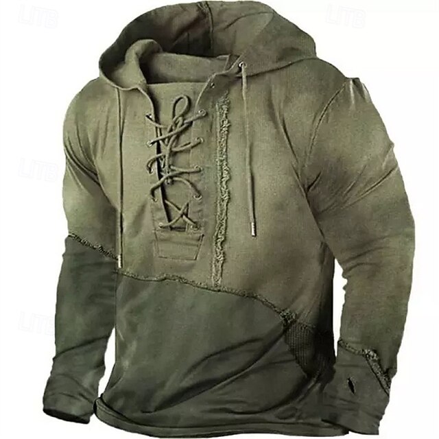 Men's Hoodie Green Hooded Color Block Lace up Patchwork Sports & Outdoor Daily Holiday Polyester Streetwear Basic Casual Spring Fall Clothing Apparel Hoodies Sweatshirts4