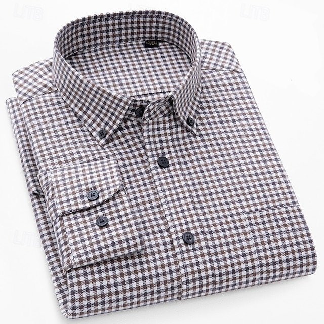  Per uomo Camicia Camicia elegante Camicia button-down Camicia a quadri A Quadri / A Righe / Chevron / Rotondo Abbigliamento quotidiano Abbigliamento Aziendale Giallo Blu marino scuro Marrone Verde