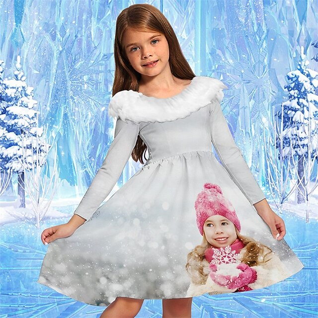 Girls' 3D Snowflake Dress Long Sleeve Fall Winter Vacation Daily Holiday Beautiful Sweet Kids 4-12 Years Party Dress A Line Dress Knee-length Regular Fit4