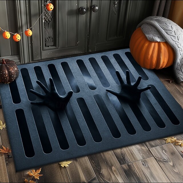 Halloween Indoor Outdoor Doormat Kitchen Mat Black Skeleton Spine Design, Non-Slip Front Door Mat for Porch, Entryway, Patio, Bedroom, Bathroom and 2025 Halloween Home Decoration4