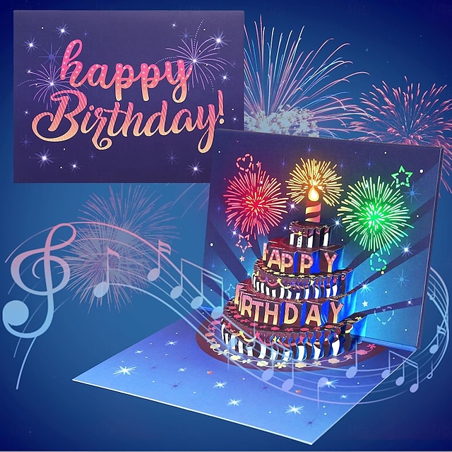 Birthday Cards 3D Pop Up Fireworks Greeting Cards, Musical & LED Lights ...
