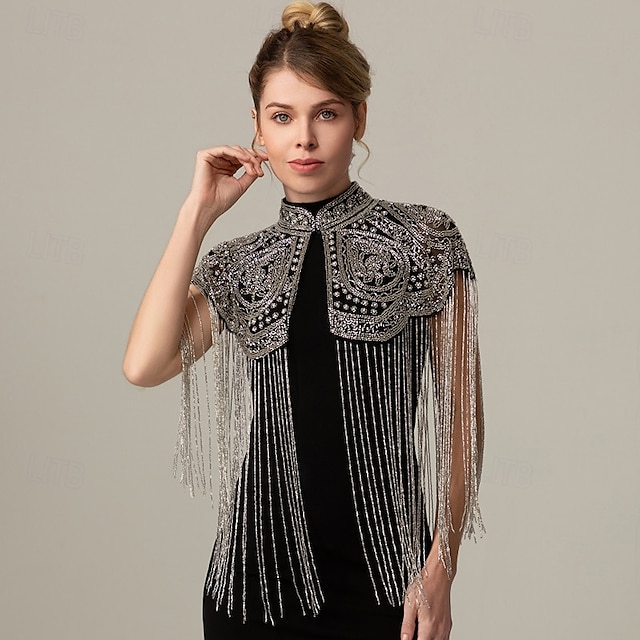  Retró Ordító 20-as évek 1920-as évek Pelerin / köpeny Wrap Kendők A nagy Gatsby Flapper lány Flitter Rojt Női Karácsony Mindszentek napja Farsang Esküvő Estély Álarcos mulatság Felnőttek Kendő