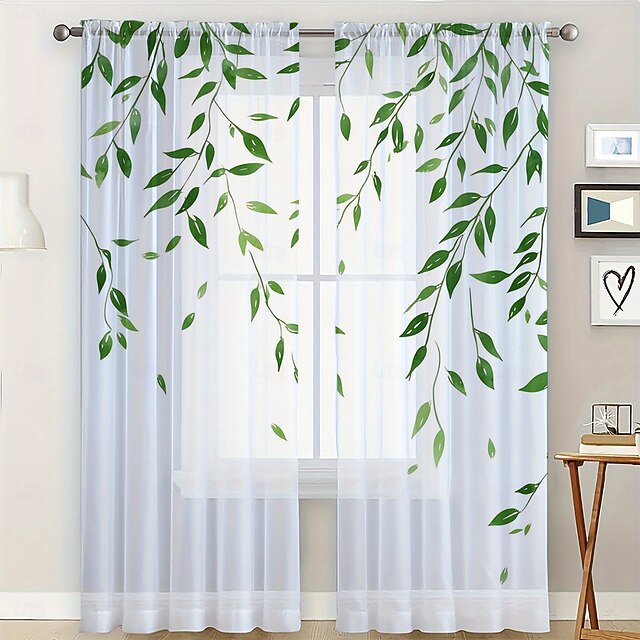 2 Pcs Purple Flower Pattern Sheer Curtains Rod Pocket Window Drapes Window Treatments For Bedroom Living Room Home Decoration Room Decoration4