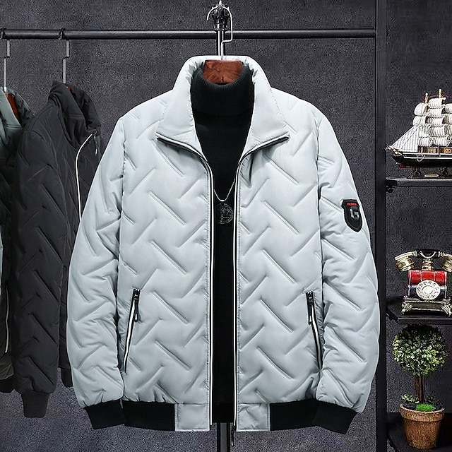  Pánské Puffer Jacket Zimní bunda Zima Venkovní Zahřívací Vrchní část oděvu Černá Zelená Šedá