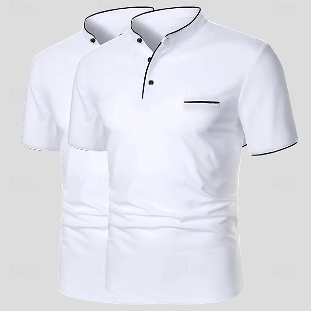  Hombre Polo Casual Festivos Escote Chino Manga Corta Ocio Cómodo Plano Botones Verano Blanco + Azul marino Blanco + Blanco Blanco + negro Blanco + rojo Polo