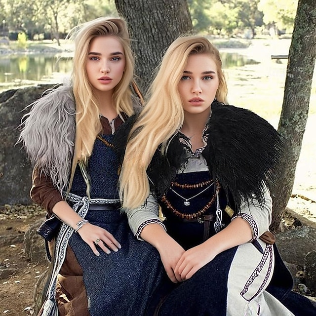  Retro Vintage Mittelalterlich Renaissance Umhang Schals Kunstpelzkostüm Krieger Wikinger Damen Vikinger Halloween Karneval Leistung Party LARP Erwachsene Schal