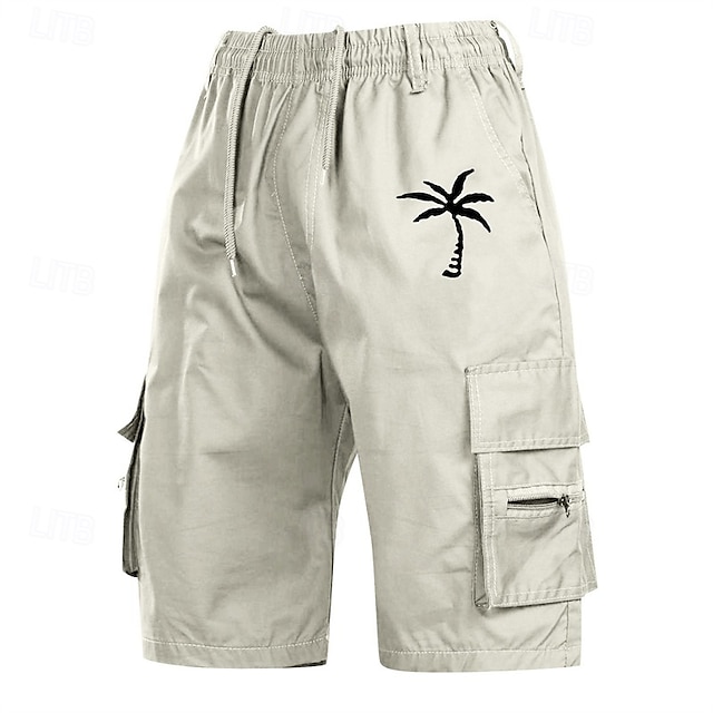  Per uomo Pantaloncini cargo Shorts Pantaloncini Estivi Elastico in vita Coulisse Multi-tasche Albero di Cocco Comodità Indossabile Lunghezza al ginocchio All'aperto Sport Quotidiano Moda Casual Nero