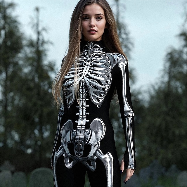  Skull Skeleton Halloween Bodysuit Full Body Catsuit Scary Costume Kid's Adults' Men's Women's Boys' Halloween Carnival Day of the Dead Performance Party Club Easy Halloween Costumes Dress Up
