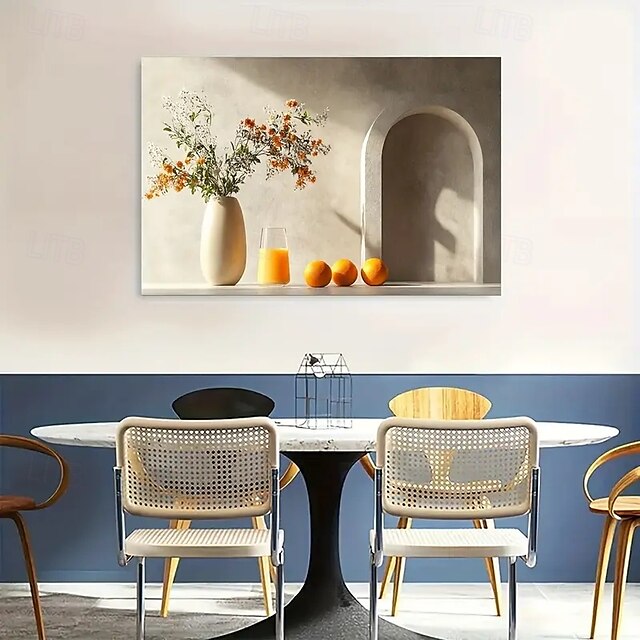  Pictură pe pânză cu vază modernă în stil minimalist, decoratiune de perete fără ramă pentru living și dormitor, albă