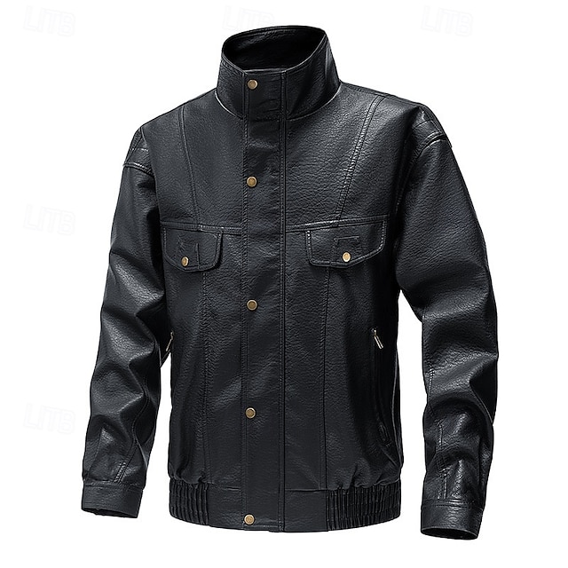  Homme Veste en Similicuir Veste moto Blouson de Moto Vacances Quotidien Coupe-vent Chaud Avec Poches Automne Hiver Uni Mode Classique Col montant Régulier Noir Jaune Gris Veste