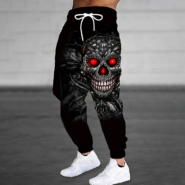 Men's Mechanical Halloween Costumes Skulls Sweatpants Joggers Trousers Mid Waist Drawstring Elastic Waist Dark Punk Gothic Style Jogging Streetwear Workout Athletic Sweatpants with Pockets Spring Fall4