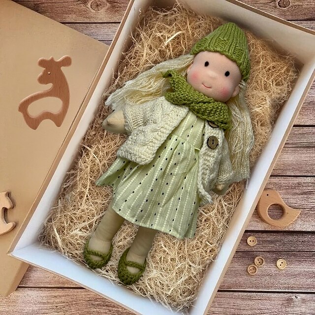  Păpușă Waldorf lucrată manual, fetiță, cu seturi de haine - păpușă de pluș moale de 29 cm pentru copii mici, cadou ideal de Crăciun pentru copii