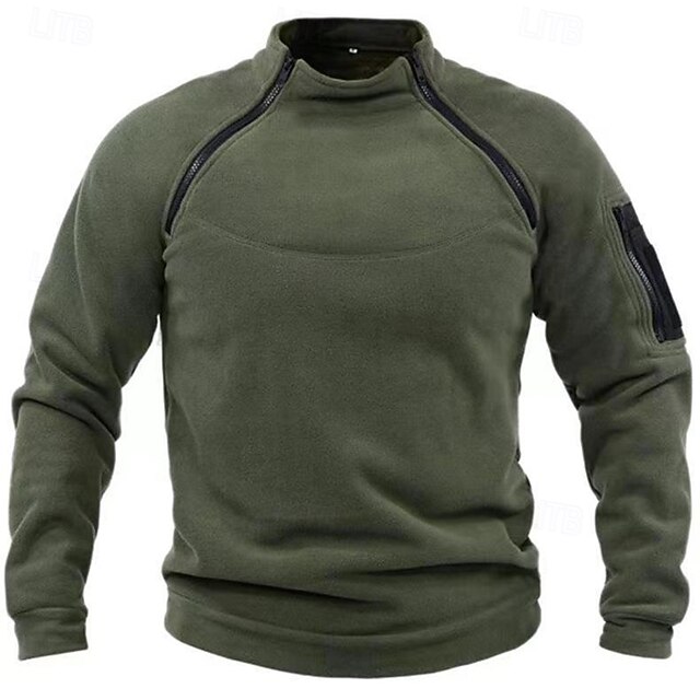  Herre Fleece-sweatshirt Vandretop Termisk sweatshirt Langærmet Høj krave Toppe Udendørs Hold Varm Vinter Polyester Sort militærgrøn Brun Træning Løb