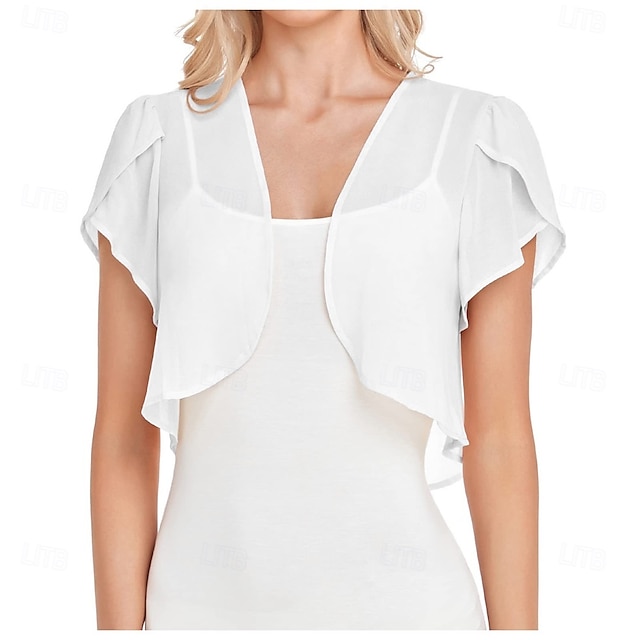 Kvinnenes Innpakningskjole Elegant Solbeskyttelse Kortermet Chiffon Bryllup Innpakninger med Ren Farge Bryllup Sommer