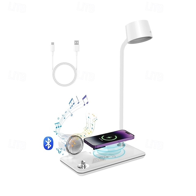  LED Desk Lamps for Home Office Wireless Charger Small Desk Lamp with Bluetooth Touch lamps for nightstand Reading Night Light with Clock Dimmable Side Table Lamp for College Dorm Room Bedroom