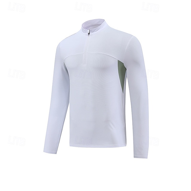  Herre Performance skjorte Sport-T-shirt Langærmet Høj krave Toppe Udendørs Hurtigtørrende Svedreducerende lugtdæmpende Åndbart Polyester Hvid Blå Himmelblå Fiskeri Tennis Atletik