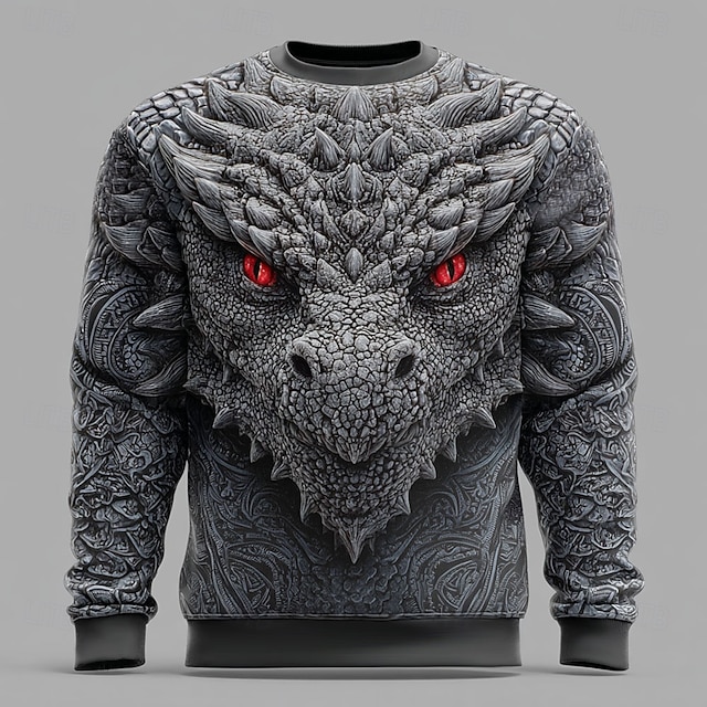  Voor heren Draak 3D Sweatshirt Sweatshirt Lange mouw Trui Strakke ronde hals Casual Punk & Gothic Feest Streetwear 3D Alle seizoenen