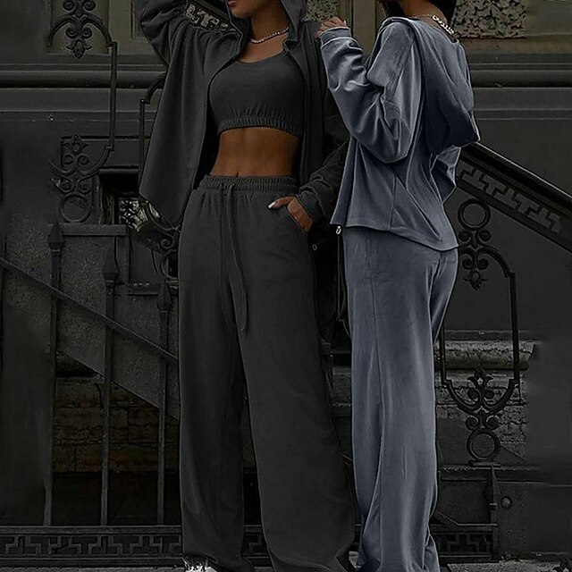  Femmes Sweat à capuche zippé Ensemble Survetement Athleisure manche longue Taille haute Velours Coupe-vent Évacuation de l'Humidité Salle de sport Entraînement Course Tenue de sport Tenues de Sport
