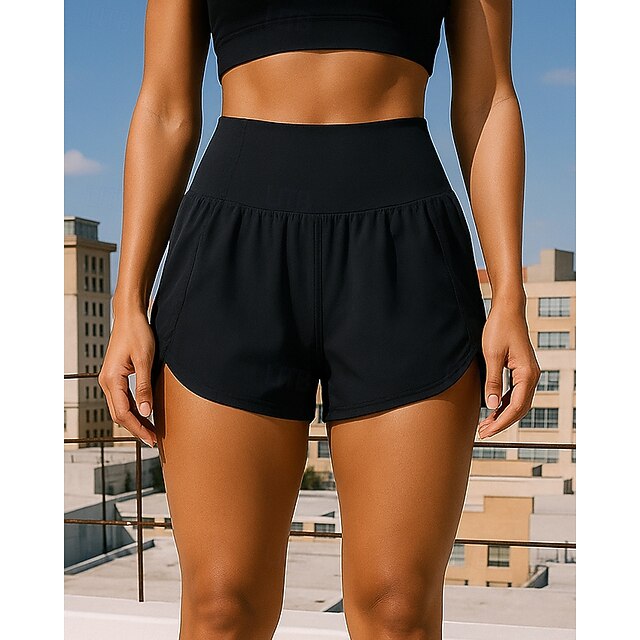 Women's Running Shorts 2 in 1 Zip Up Pocket High Waist Bottoms Athleisure Gym Workout Quick Dry Breathable Gym Workout Outdoor Athletic Regular Fit Sportswear Activewear Solid Colored Black4