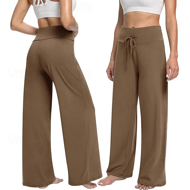 Women's Yoga Pants Casual Pants Wide Leg Tummy Control High Waist Gym Workout Athletic Bottoms Solid Color Black Dark Blue Fall Sports Activewear Loose Fit4