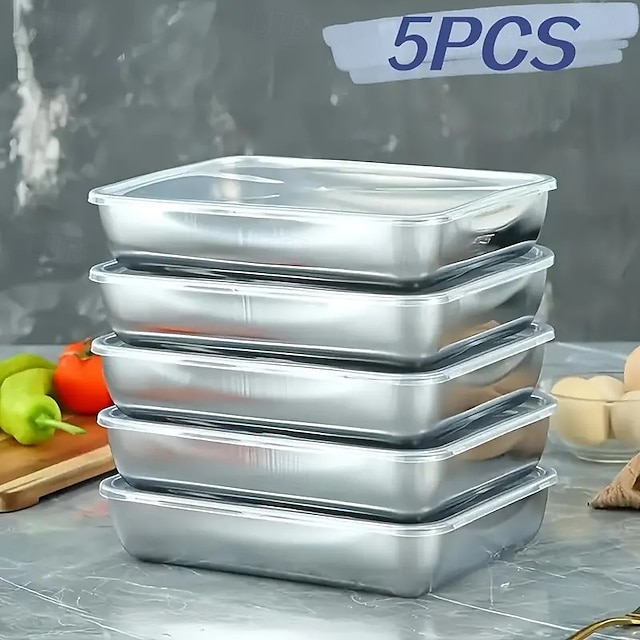  5-Piece Stainless Steel Food Storage Containers with Airtight Lids, Stackable Kitchen Organizer Set for Salad, Fruit, and Meal Prep, Refrigerator Safe, Freezer Friendly, Multipurpose Fresh-Keeping Bowls