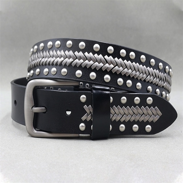 Homme Ceinture Ceinture Taille Noir Derme Alliage Durable Ajustable Uni Extérieur Quotidien