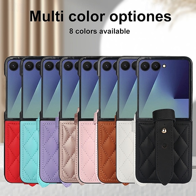  Phone Case For Samsung Galaxy Z Flip 7 Z Flip 6 Z Flip 5 Z Flip 4 Z Flip 3 Back Cover with Wrist Strap Shockproof Retro TPU PU Leather