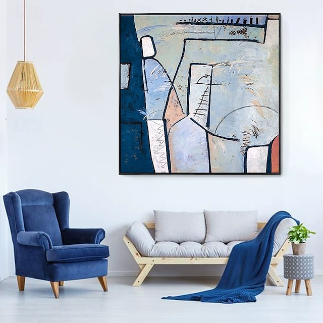  handgefertigtes Ölgemälde auf Leinwand, Wandkunst, Dekoration, quadratisch, modern, retro, abstraktes Bild für die Inneneinrichtung, gerollt, rahmenlos, ungedehntes Gemälde