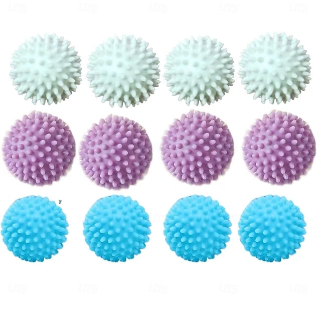  12er-Pack wiederverwendbare magische Wäschebälle, Alternative zum Weichspüler, langlebige Wäschebälle gegen Verknoten und Schmutzentfernung, weiß/blau/lila, verbesserter Wasserwirbel für sanfte