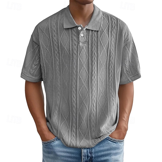  Herren Golfshirt Golf Poloshirts Arbeit Lässig Revers Kurzarm Basic Modern Einfach Knöpfe Jacquard Sommer Frühling Normale Passform Aprikose Schwarz Weiß Wein Blau Purpur Golfshirt