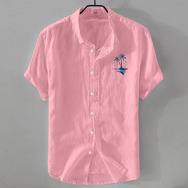  Per uomo Camicia Camicia di lino Camicia Estiva Camicia da Spiaggia Camicia con Bottoni Albero di Cocco Vacanza Ferie Nero Bianco Rosa Blu Manica Corta Collo ripiegato Estate Abbigliamento